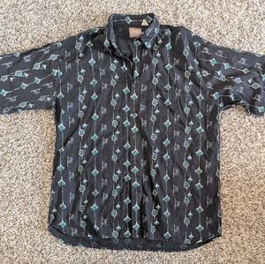 Reactor Vintage Black Square Pattern Short Sleeve Button down  XL